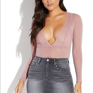 Sheer V-Neck Bodysuit NWOT Small